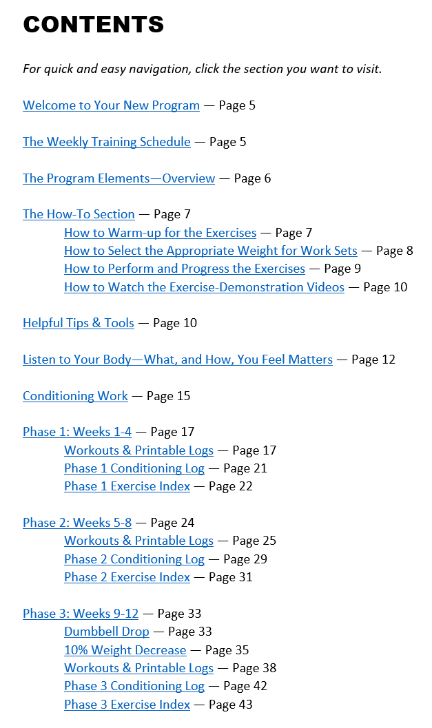 contents of 12-week program